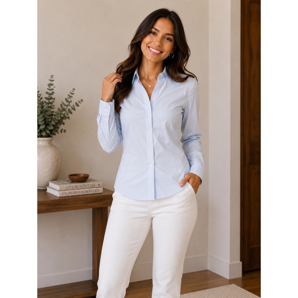 Apt 9 Essentials Womens Light Blue Striped Button Down Shirt Size 12 Long Sleeve